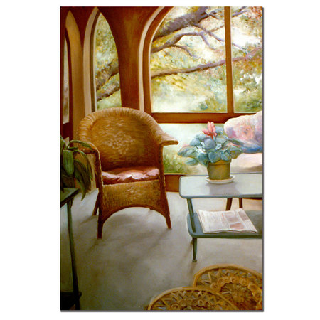 Trademark Fine Art Wicker Chair and Cyclamen by Michelle Calkins- Canvas Art, 24x36 MC009-C2436GG